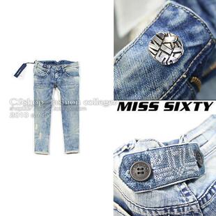 MISS SIXTY新款斑斓水洗浅色小破洞修身提臀七分牛仔裤