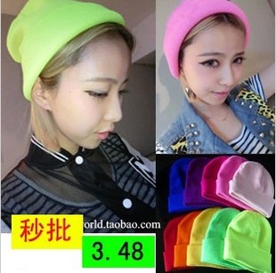 纯色基本款冬季韩国糖果色，针织毛线荧光，包头帽子套头帽冷帽