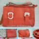 双法国牛皮真皮女包橘红色斜挎包包