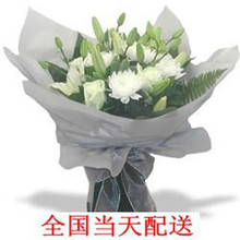 河源鲜花速递河源鲜花哀悼花束百合白玫瑰白菊花A