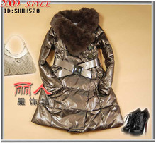 特价高贵气质爱马仕獭兔围脖式毛领收腰长款羽绒服-4色