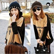 2012韩国代购新款女装韩版品质上衣夏装拼色圆领宽松衣服毛衣现货