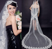 新娘韩式头纱，超长拖尾婚纱有3米豪华繁花，配饰蕾丝乳白色