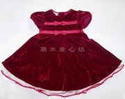 欧美原单秋款宝宝酒红色丝绒，短袖公主礼服，裙生日裙女童连衣裙礼物
