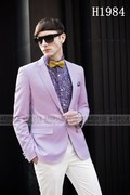 时尚王新男士潮，百搭一粒扣长袖浅紫色西装，英伦婚礼西服