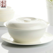 纯白色餐具汤锅骨瓷餐饮用具厨房 9寸圆品锅家用超大汤碗酒店汤盆