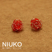 NIUKO服饰辅料 玫瑰花朵红色白色树脂塑料银底钮扣针织衬衫纽扣子