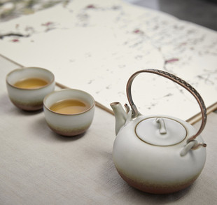 乾唐轩活瓷杯陶器茶具福心提梁壶油脂釉经典茶具泡茶杯套装