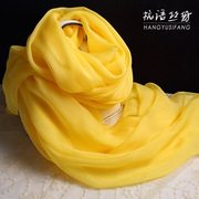 百搭鹅黄色杭州桑蚕丝围巾纯色，女长款真丝丝巾，纱巾春秋冬夏季披肩