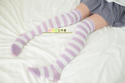 cosplay日本动漫v家vocaloidmiku兔耳朵香芋，紫白色条纹棉袜袜子