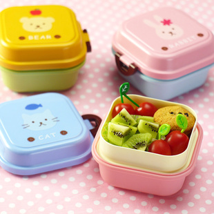 日式可爱小熊小兔学生点心盒 小号双层餐水果盒便携点心盒零食盒