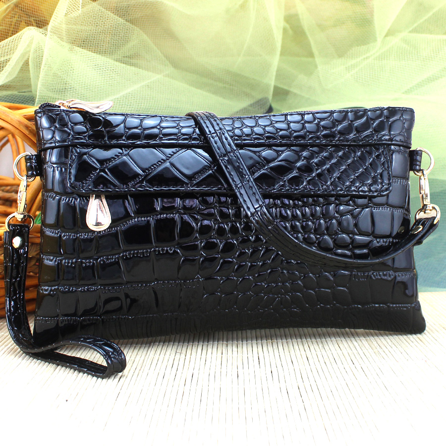 女包手拿包女士小包包斜挎2016鳄鱼纹漆皮钱