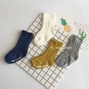 2020春款全棉竖条纹，韩国素色中短筒反折儿童袜婴儿宝宝防滑袜子