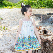 女童沙滩裙20夏款5-14岁中大童纯棉民族风吊带连衣裙波西米亚度假