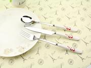 韩式创意高档西餐餐具三件套陶瓷柄不锈钢牛排叉勺子套装