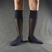 男士长筒袜夏季超薄性感丝袜，男袜黑色宝蓝及膝长袜大码薄款透肉款