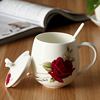 可爱创意杯子情侣骨，瓷杯马克杯带盖带勺肚杯水杯陶瓷茶杯定制logo
