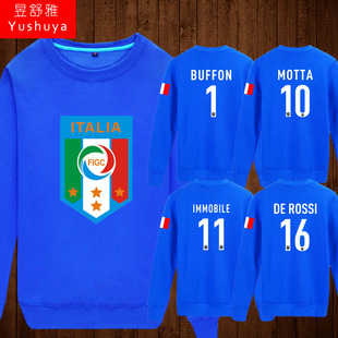意大利队套头圆领卫衣男士足球迷服运动服棉薄款长袖衣服球衣队服