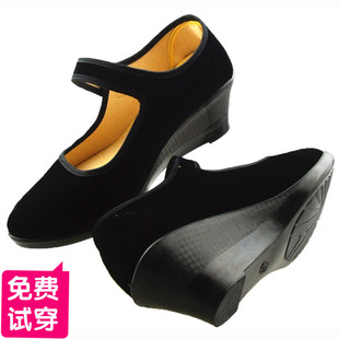 老北京布鞋女鞋单鞋坡跟鞋高跟鞋，工作鞋职业百搭女黑色，布鞋子(布鞋子)