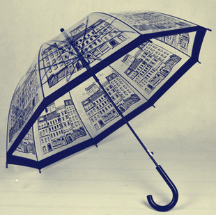 英伦建筑加厚透明雨伞自动长柄伞可爱韩国公主伞拱形伞雨伞男女
