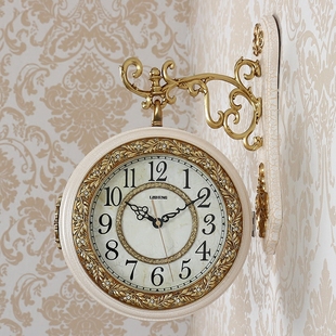 丽盛双面钟欧式客厅挂钟简约现代静音两面钟美式田园复古创意钟表