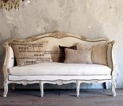 出口欧洲维多利亚女王款实木雕花三人位布艺亚麻布沙发仿古家具