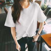 白色t恤女夏季短袖韩版圆领，宽松纯棉纯色半袖，百搭体恤衫上衣