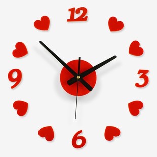 红色心形diy粘贴时钟个性静音，客厅钟表现代墙钟创意婚房艺术挂钟