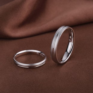 s925纯银情侣戒指男女士，对戒首饰品食指指环对尾，婚戒简约刻字礼物