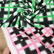韩国进口绿色粉红色小花格子独特编织雪纺布料不透连衣裙上衣面料
