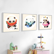 钻石画十字绣可爱卡通动物小熊猫客厅儿童卧室满钻大幅三联画