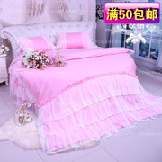 圆床床品四件套圆形床4件套粉色，蕾丝圆床罩公主床上用品浪漫的爱