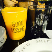 2个goodmorning耐热透明玻璃杯，早餐杯zakka果汁杯牛奶杯