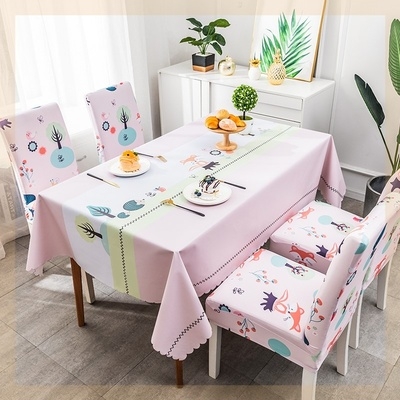 家用椅套餐桌桌布桌旗一体，中式防油免洗北欧蓝色，椅垫套装茶几布