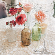 出口复古浮雕玻璃花瓶透明香薰，精油瓶插花水培，花器zakka玻璃瓶