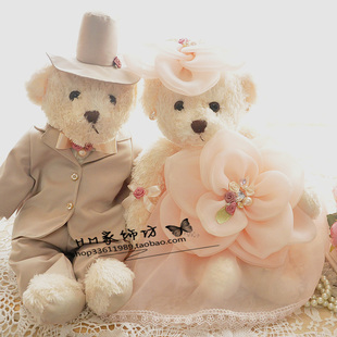 婚纱泰迪熊结婚情侣熊婚车车头压床娃娃公仔婚礼对偶摆件