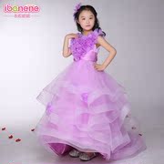 衣呗10-12周岁公主裙大童，齐地粉紫连衣裙演出服儿童礼服