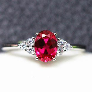 韩版1克拉红宝石戒指，女款925纯银镶嵌开口指环，首饰送闺蜜情人礼物