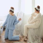 日单  高端针织拧花菱格毛衣套装 日系家居服 淑女纯色睡衣套装