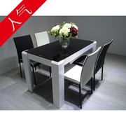 餐桌椅一桌四椅组合 白色黑色钢化玻璃餐桌 简约现代时尚