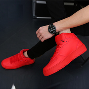 大红色个性男士板鞋，中高邦运动鞋韩版潮流，平底休闲鞋社会皮鞋高帮