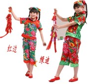 儿童舞蹈服装女童民族秧歌舞，演出服短袖套装幼儿民族，风村姑表演服