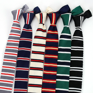 潮流平头针织领带男窄5.5cm韩版商务正装结婚时尚毛线条纹领带