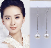 925纯银耳环耳钩耳线母贝，珍珠耳钉长款耳坠，韩国耳饰结婚银饰品女