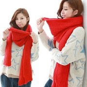 大红色毛线围巾秋冬季纯色针织围脖加厚情侣男女通用保暖加长围巾