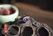 月浸紫设计师天然紫水晶，心形开口纯银戒指指环爱意清新脱俗
