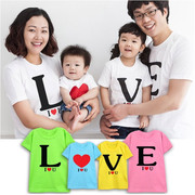 夏季韩国亲子装短袖一家四口装旅游字母love，印花亲子装t恤全家装