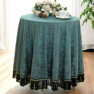 绿色餐桌布中式风茶几桌布欧式流苏边轻奢圆桌布布艺圆形家用台布