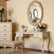 欧式白色实木雕花梳妆台 妆镜 妆凳 美式大理石妆台 描银妆台妆凳