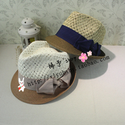 夏季日本甜美百搭蝴蝶结拼色中折草帽小礼帽爵士帽